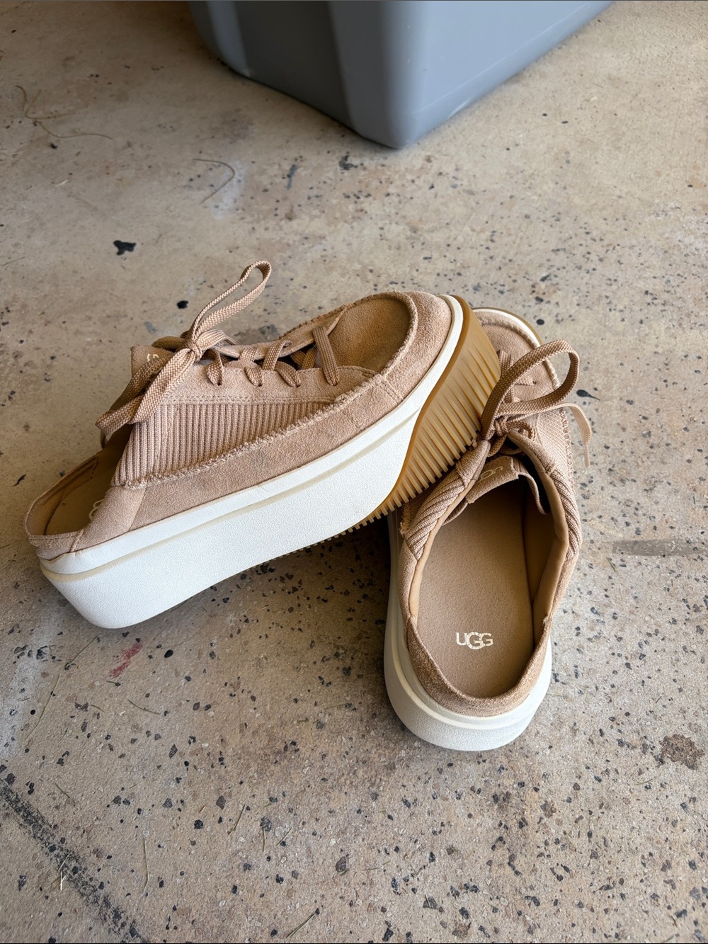 UGG Women's Tan Suede & Ribbed Knit Platform Slip On Sneakers - Picture 3 of 5